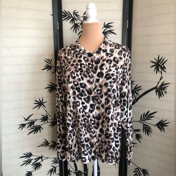 BIG DART Long Sleeve Button Front Shirt Top Size XL Leopard Print Brown Tan NWOT - Picture 3 of 16